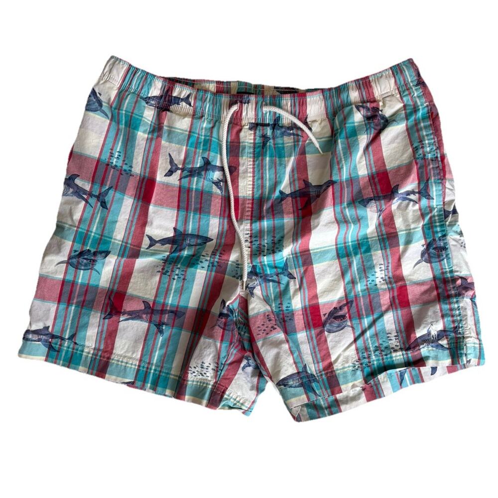 Vintage Polo Sport Ralph Lauren Plaid Swim Trunks Board Shorts Mens Large Shark